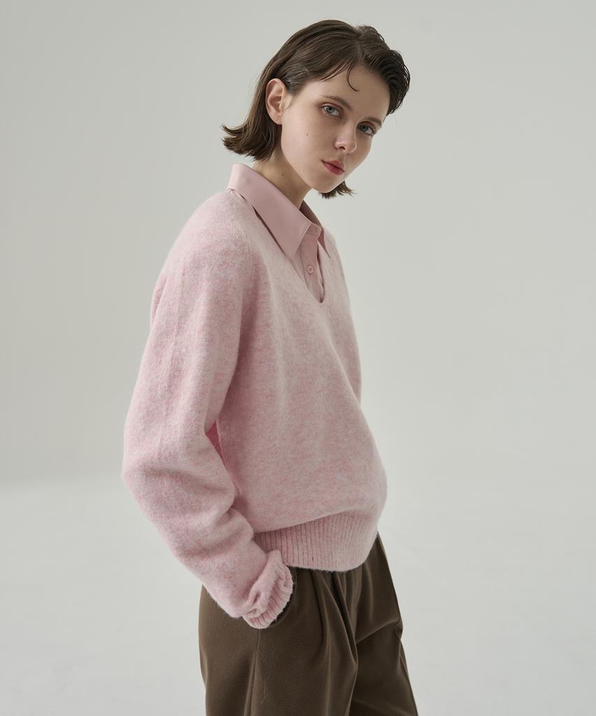 Deuloupisumeon Hairy Wool V-Neck Pullover Knit [M.Pink]