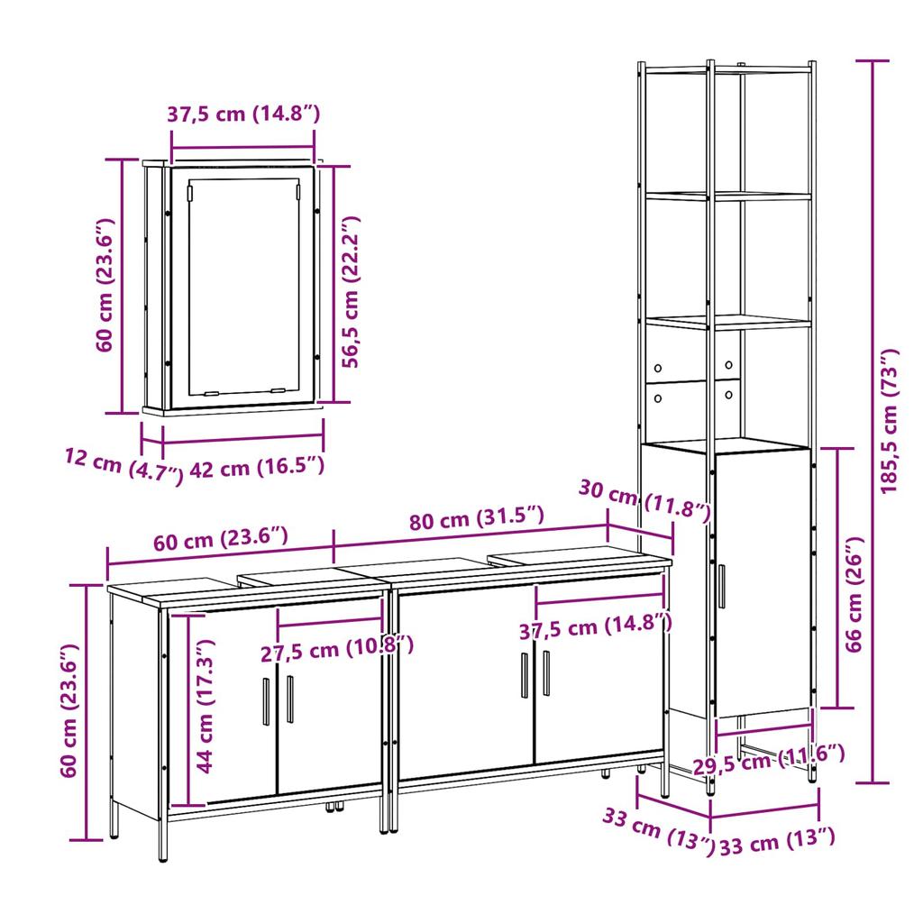 Bathroom Furniture Set with Shelf 4 Pcs Black Particleboard