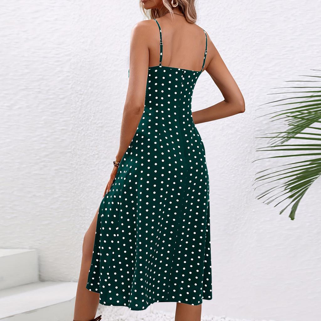 2025 Bohemian Dress Sexy Suspender Split Polka Dot Dress
