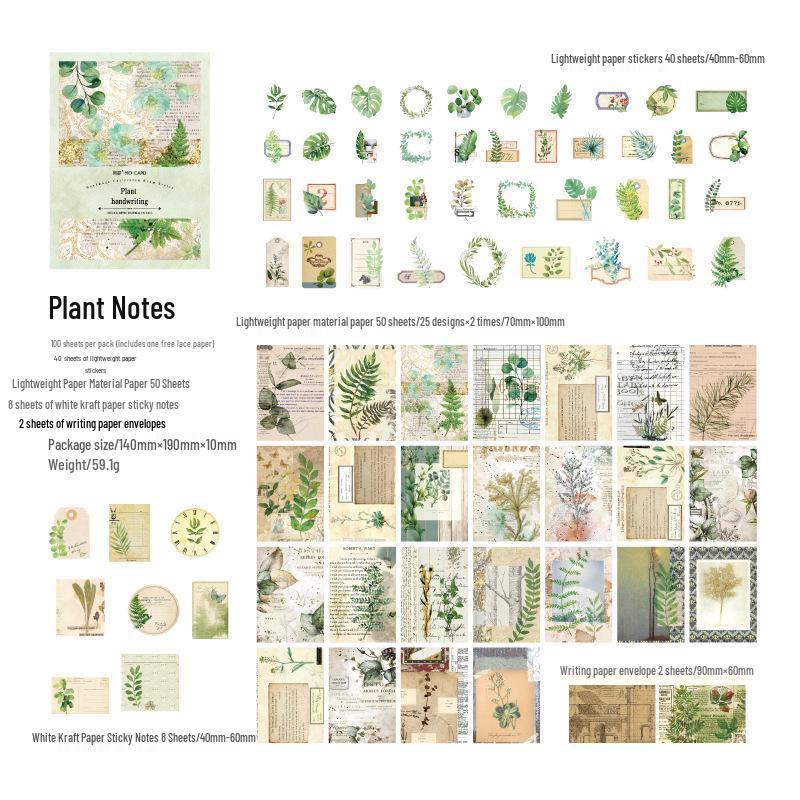 Mò Mò Handmade Retro Sticker Set: 100 Sheets of Vintage Plants & Butterflies for Journals & Collages