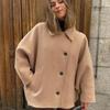 Women's European Style Turn-Down Collar Wool Overcoat, Winter Outerwear, Available in Multiple Colors
