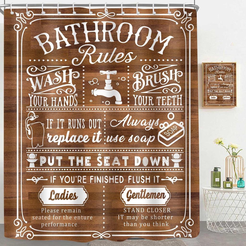 Funny Quotes Shower Curtain Cool Black and White Bathroom Rules Shower Curtains Fun Cute Toilet Sayings Fable Motto Bathroom