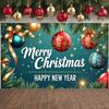 Merry Christmas Banner Colorful Ornaments Holiday Banner Christmas Party Banner Gold Bows For Indoor Decoration Office Home
