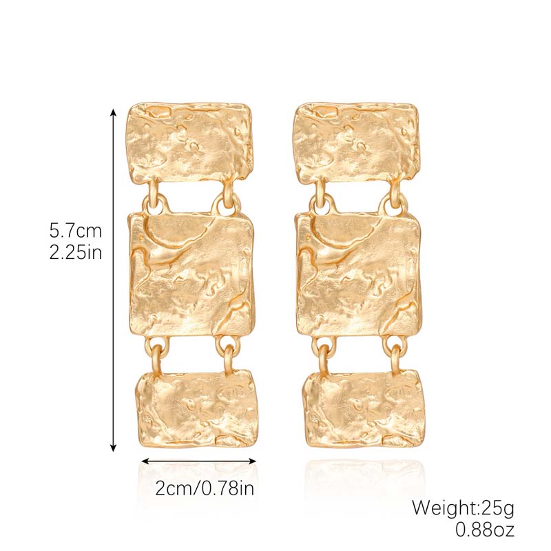Vintage Gold Color Square Drop Earrings for Women Exaggerated Metal Irregular Geometric Personality Earrings Party Jewelry Gifts