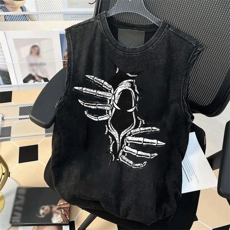 Heavy Pure Cotton Sleeveless T-shirt Men's Summer Large Size Loose Retro Ruffian Handsome Dark Wind Washed Old Vest