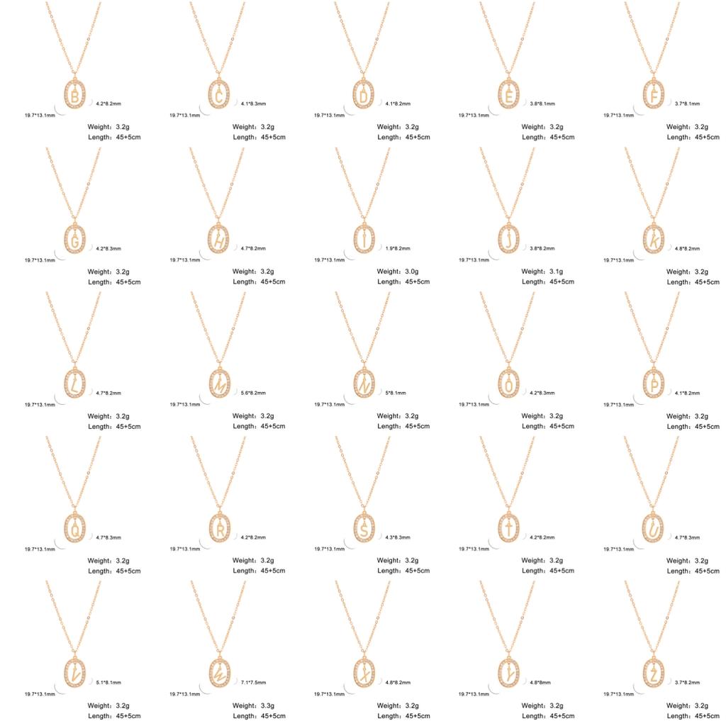 Stainless steel white oval crystal necklace 26 letters A-Z zircon women's sweater chain friend gift