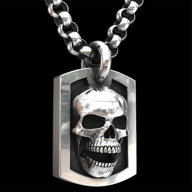Accessories Dark Hip-Hop Skull Square Pendant Retro Necklace Necklace 60CM