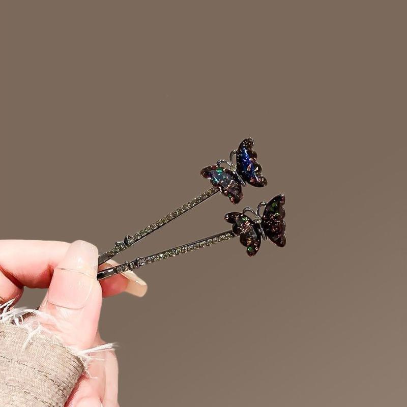 2Pcs Cute And Sweet Women'S Bangs Side Clip Super Fairy Rhinestone Butterfly Hairpins Korean Style Hair Clip Headdress