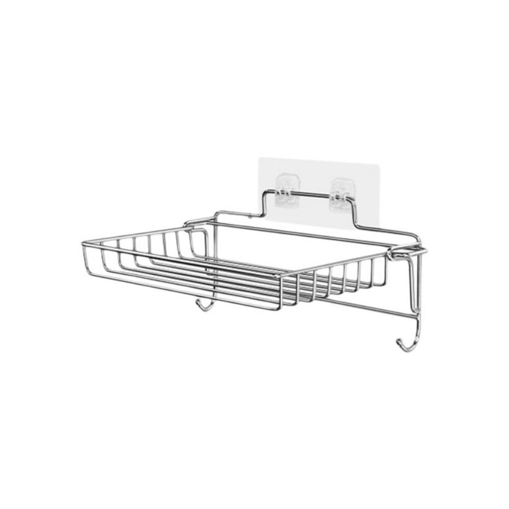 Stainless Steel Multi-layer Storage Rack Wall Mounted Pot Lid Rack Seasoning Jars Shelf Bathroom 1 Layer