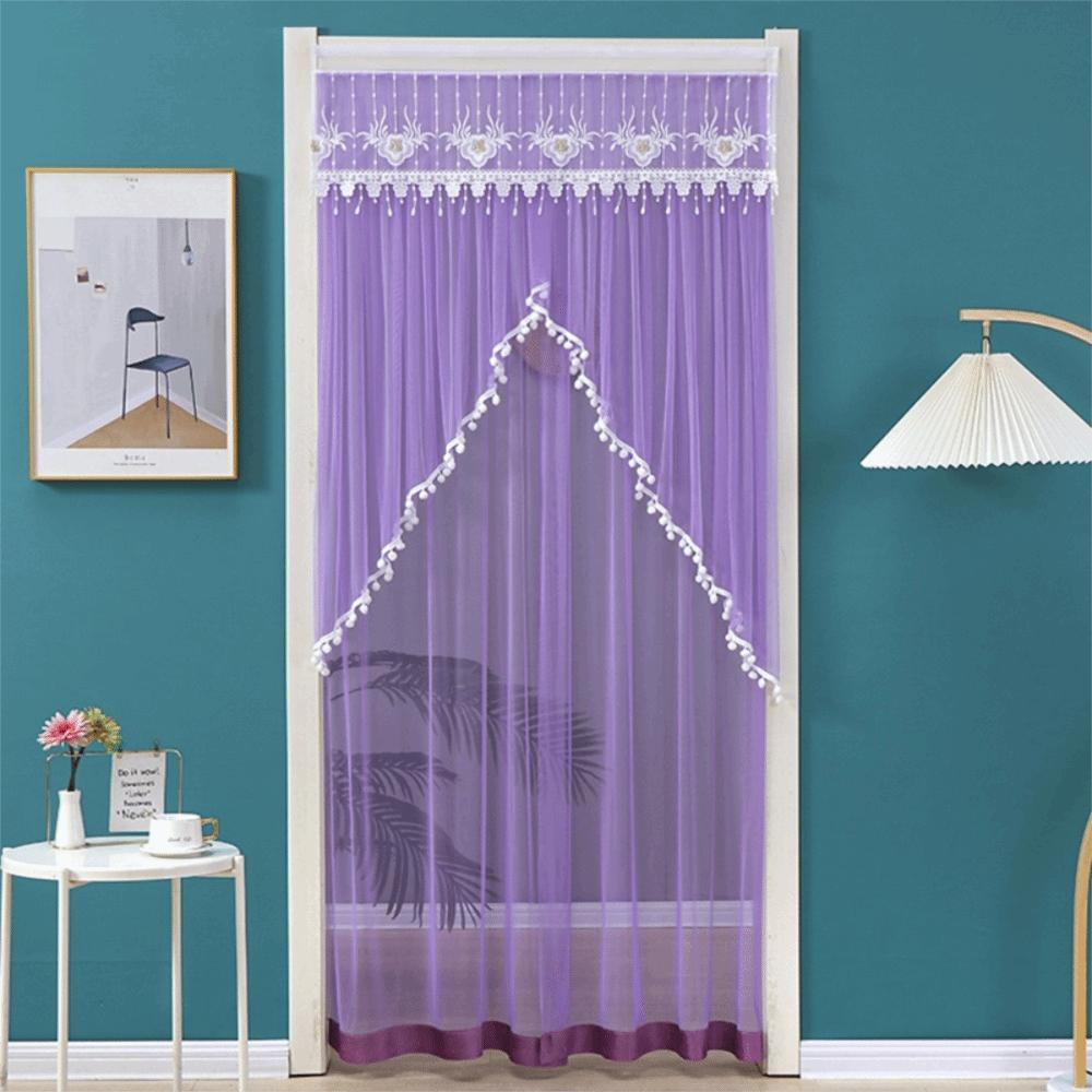 Breathable Lace Sheer Door Curtain Embroidered Door Drape Anti-mosquito Door Curtain  Summer