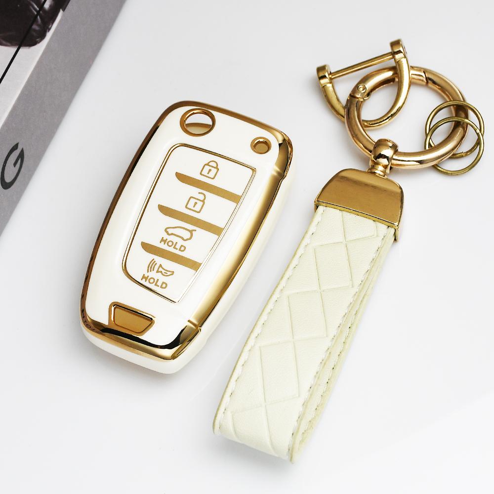 Gold Edge Tpu For Hyundai Elantra Solaris Tucson I30 I35 I40 Kona Genesis Santa Fe Azera Car Key Case Cover Holder Shell Fob