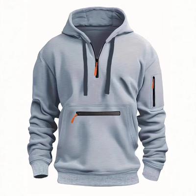 New Men's Sweatshirt Plus Velvet Casual Sports Multi-zipper Pocket Personality Pullover Solid Color Hoodie Jacket