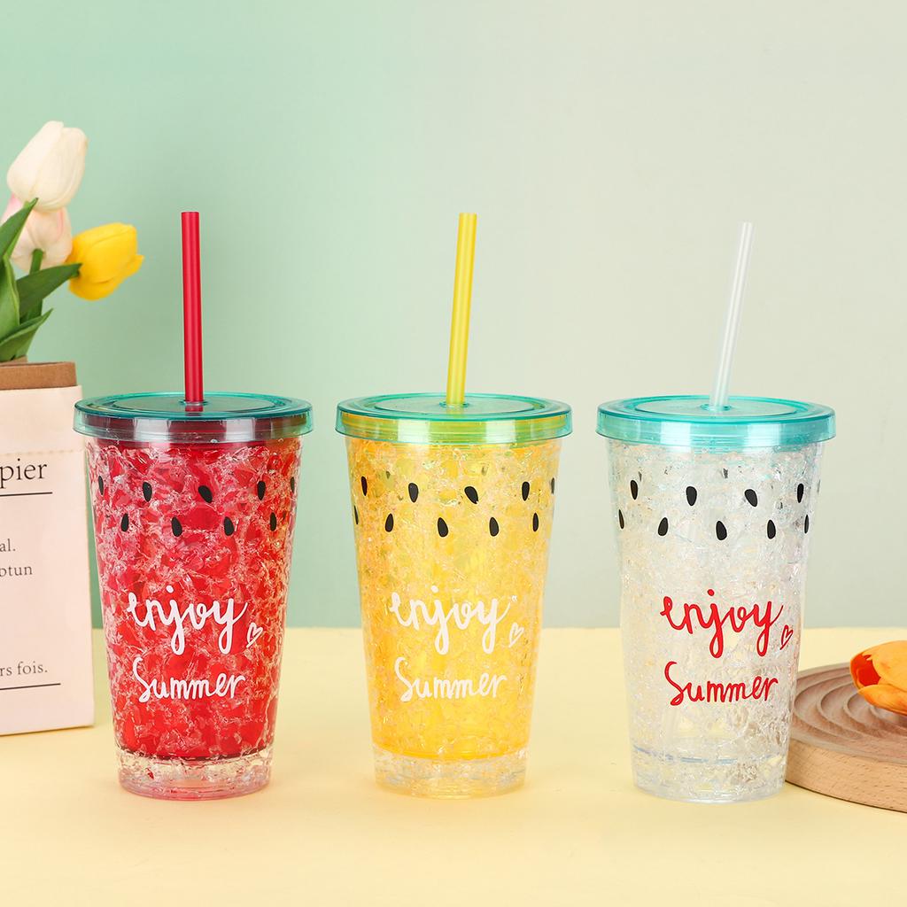 Water Bottle Creative Personality Trend Watermelon Ice Cup Small Fresh Cool Drinking Water Cup Portable Plastic Straw Cup