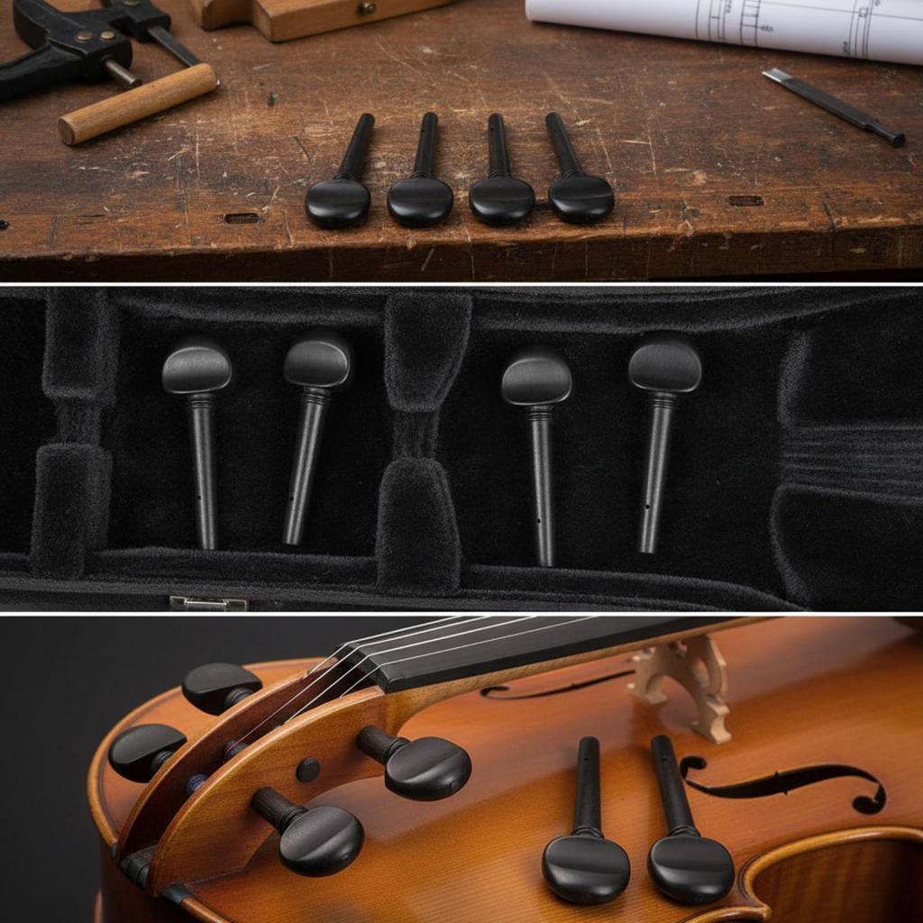 4 Pieces Cello Tuning Pegs with Pre-Drilled Holes Replacement Ebony
