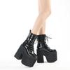 Fashion Buckle Strap Platform Boots Extreme High Heels Cool Punk Womens Mid Calf Boots Goth Shoes for Nightclub  Leather