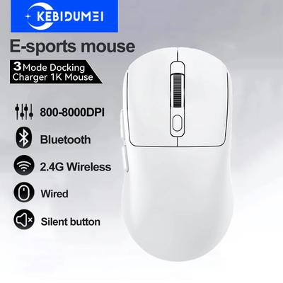 Tri-Mode Kabelgebundene/2,4 GHz/BT Kabellose Gaming-Maus 8000 DPI 6 Stumme Tasten Wiederaufladbare Maus Ergonomisches Leichtes Design Mäuse