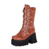 Black Tall PU Artificial Thick Heel Martin Boots Rear Zipper Large Size Stage Women's Boots