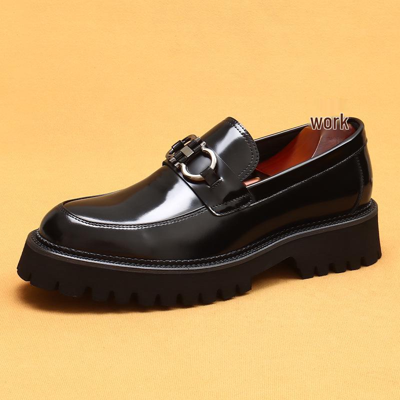 Men's Patent Leather Loafers: British Style, Business Casual, Double Thick Sole.
