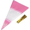 FTVOGUE 50 Piece Clear Cone-Shaped Treat Popcorn Bags Treat Bags Cellophane Candy Bags with Twist Ties(Pink)