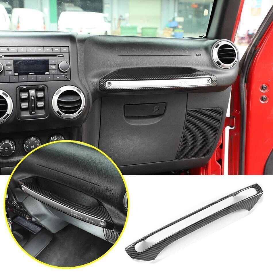 For 11-2017 Jeep Wrangler JK Carbon Fiber Copilot Handle Decor Cover Trim Strips