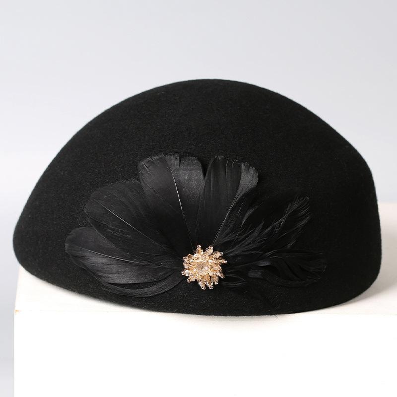 Autumn and Winter New Hat Women's Wool Beret British Retro Mink Hair Flower Curled Stewardess Hat