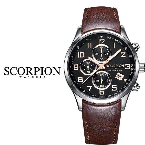 [SCORPION] SCORPION Neith Хронограф Кожаный ремешок с D-образной застежкой Часы SP3348L-BKR FREE