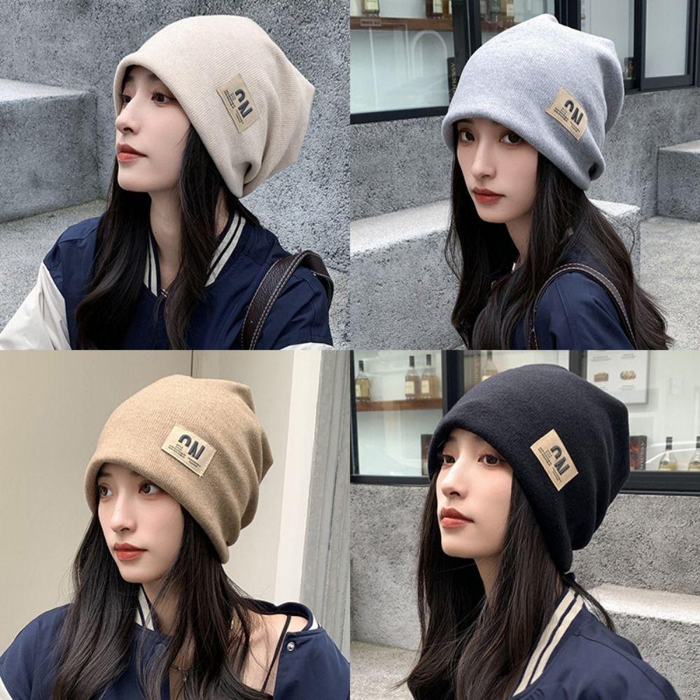 Coldproof Plush Beanies Hats Thickened Letter Pullover Hats Fashion Fleece Knit Beanies  Autumn