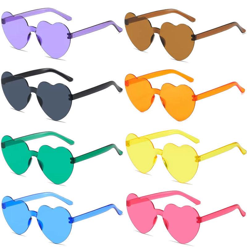 Heart-Shaped Transparent Jelly Sunglasses - Peach Tone, Fun & Integrated Design