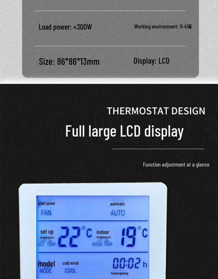 Pannello di Controllo Centrale Modbus RTU485 Termostato LCD per Fan Coil Aria Condizionata
