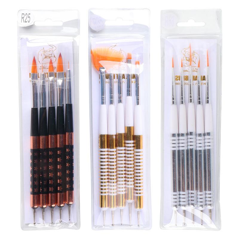 5 Pcs/Set Nail Art Pen 2 In 1 Double Ends Dotting Drawing Painting UV Gel Liner Polish Brush Set Nail Art Dotting Tools