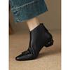 Foreign Style Small Short Boots Women's Boots Spring and Autumn Single Boots Round Head Medium Heel Thick Heel Rear Zipper Brown 