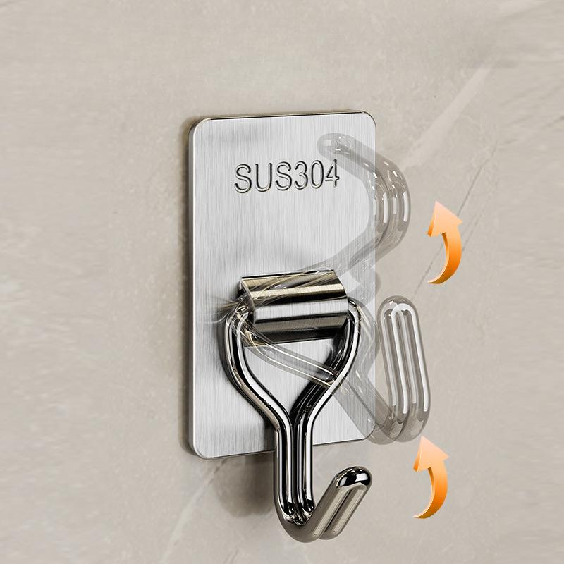 Stainless Steel Hook Kitchen Bedroom Wall Clothes Hook Non Punching Storage No Trace Strong Adhesive Hook Hanging Rack