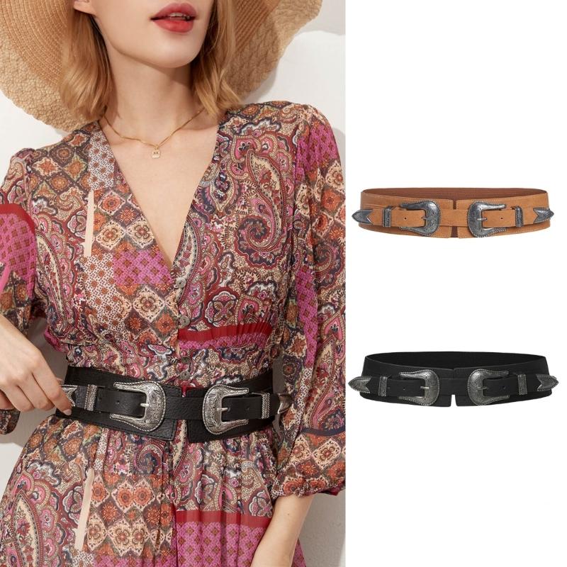 DoubleBuckle Corset Belt for Girl Classical Underbust WaistShaping Belt Party Girdle Belt Women Elastic PU Waistbelt