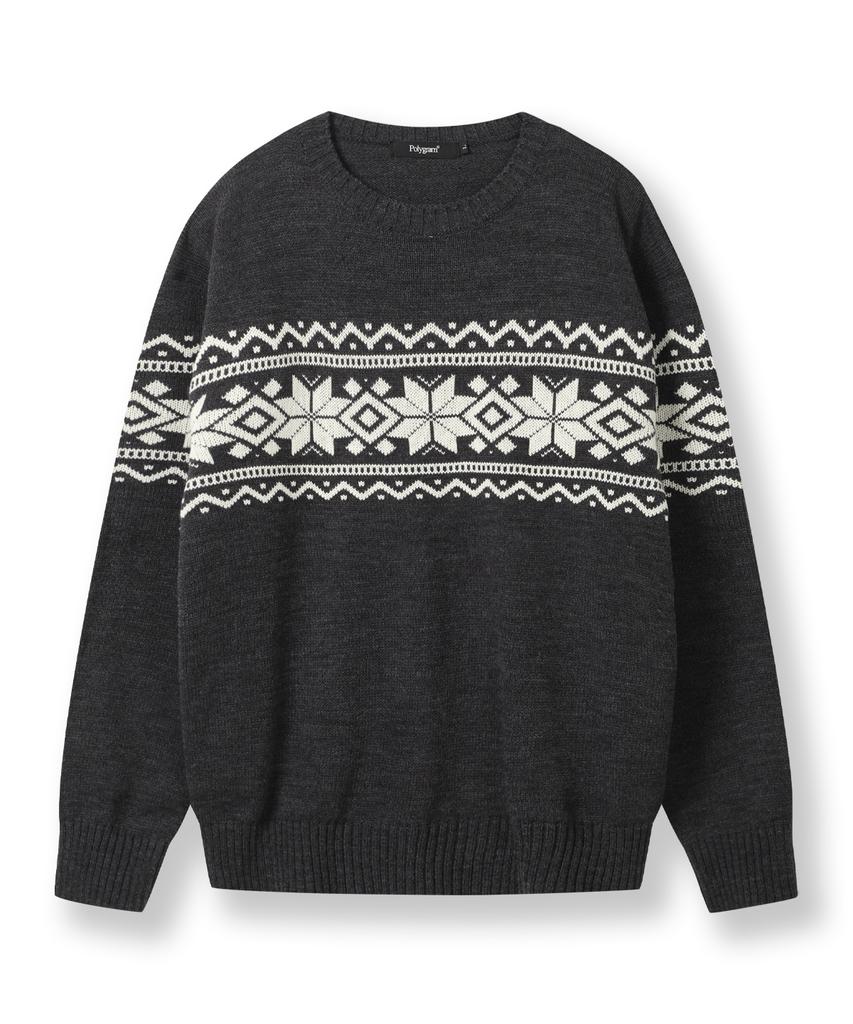 POLYGRAM Nordic Snowflake Oversized Round Knit - Charcoal