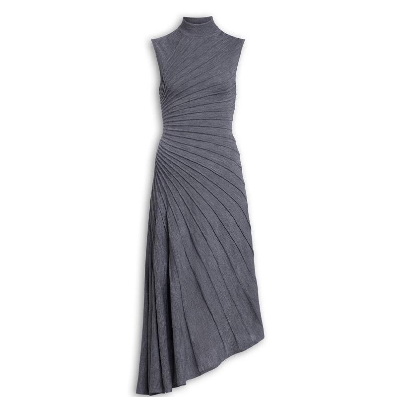 Paris Fashion 2025 A/W French Simple Accordion Pleat Irregular Dress Large серый