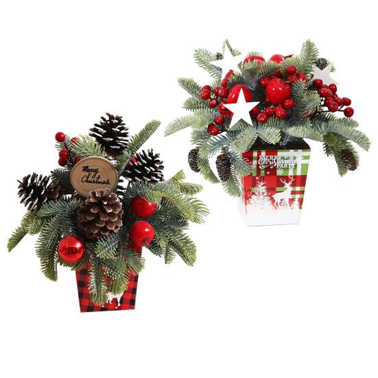 Desktop Christmas Tree Mini Artificial Pine Cones Red Berry Decor Festive Pot Display for Home And Party Scenes