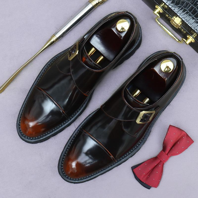 Thick-soled Heightening Leather Shoes Men's Business Dress Cowhide Inner Leather Buckle Light Feet