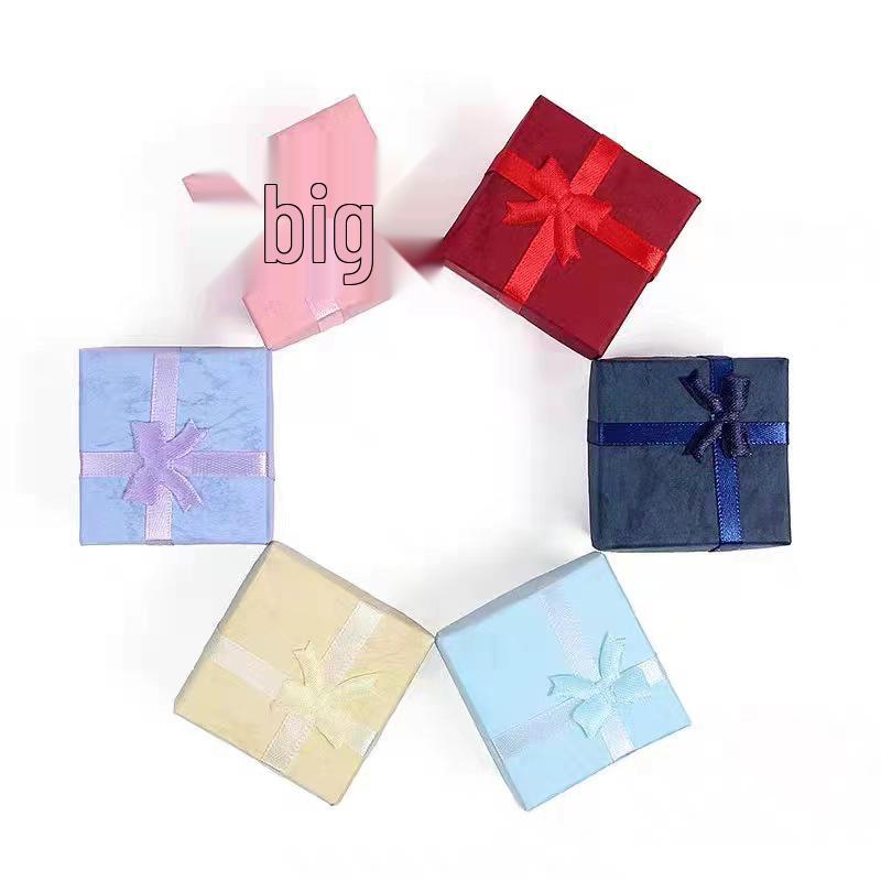 French Retro 4x4 Jewelry Box: Printed Faux Leather Paper Box with Woven Bow for Women's Rings.