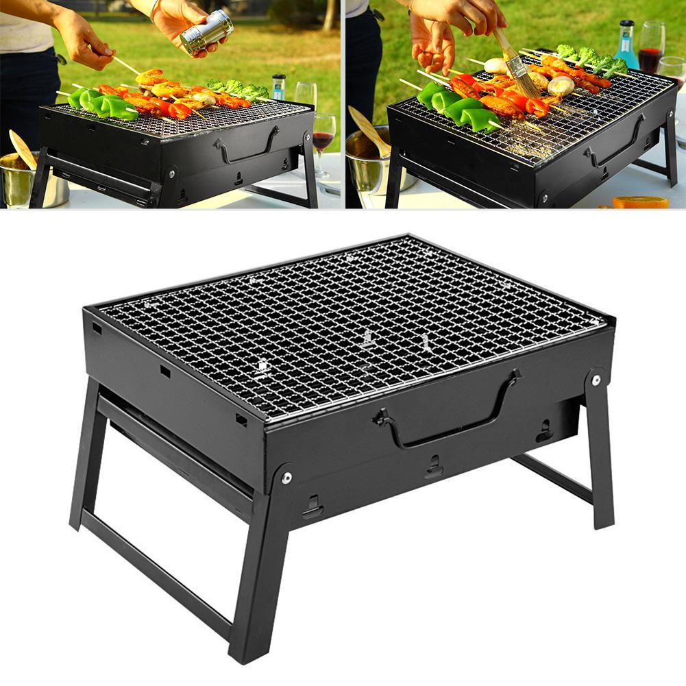 Portable BBQ Grill Stainless Steel Charcoal Grill Outdoor Cooking Tool Kit Camping Picnic Beach BBQ Lightweight Compact Travel