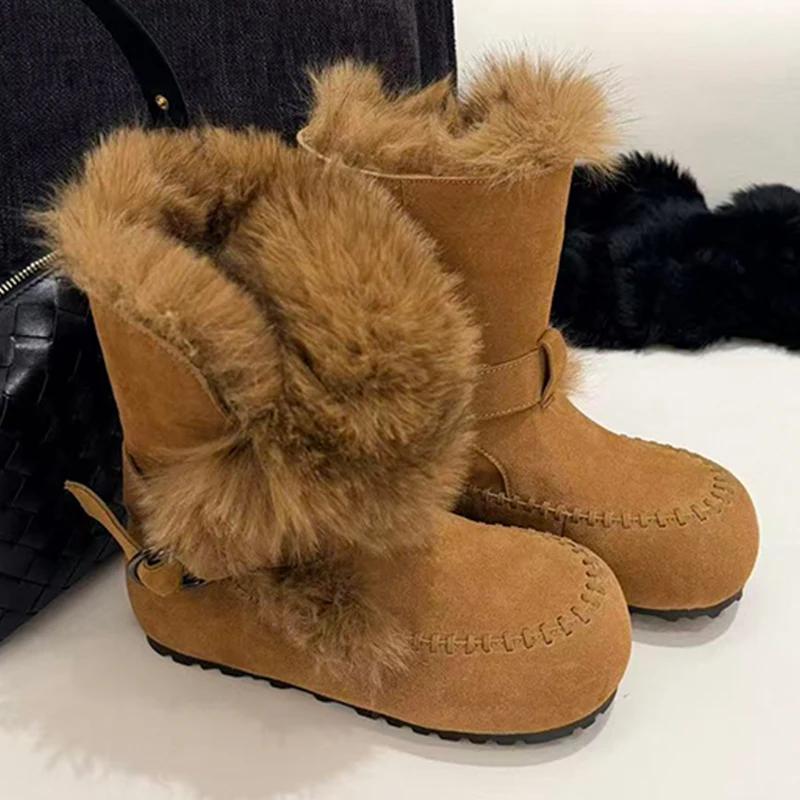Snow Boots for Women's Flats Ankle Shoes Fur Fashion Warm Woman Shoes  Suede Winter Cotton Shoes Designer Sport Botas Mujer