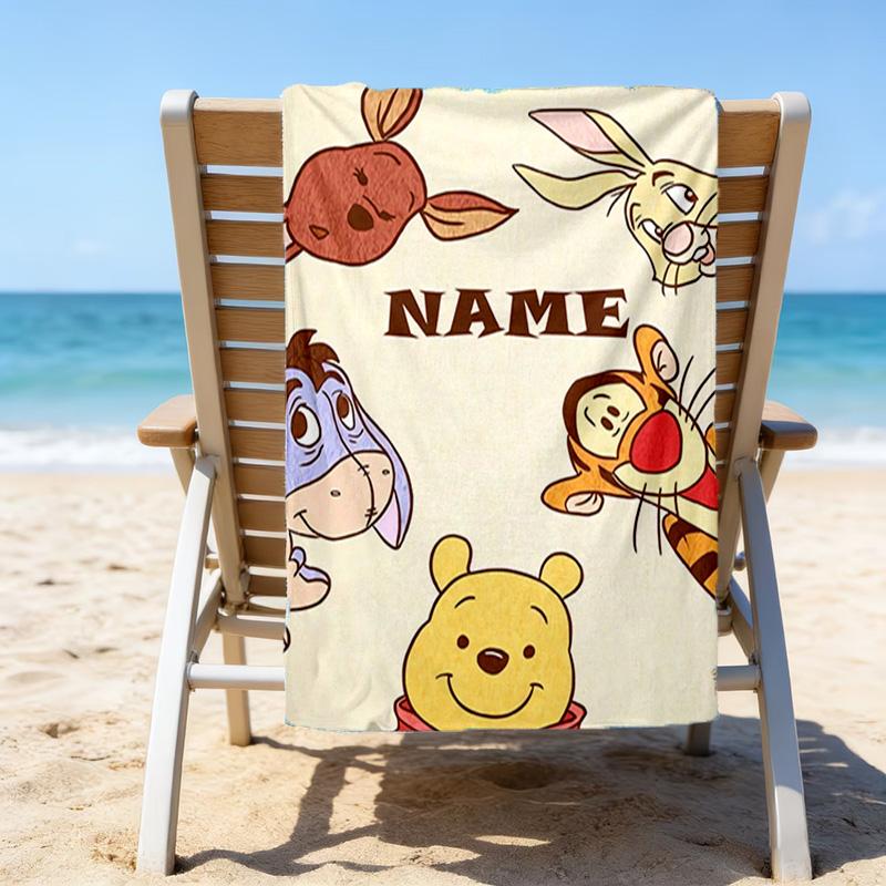1pc Winnie2 Beach Towel with Custom Name, Beach/Swimming/Bath/Picnic/Camping Towel, Suitable for Seaside Beaches