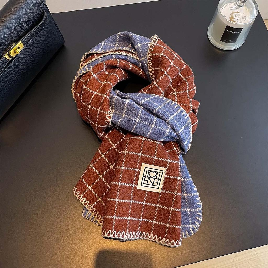 Korean Plaid Scarf Women Winter Classic Warm Imitation Cashmere Scarves Thick Bandana Fashion Luxury Shawl Wrap Bib Neckerchief
