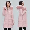 Cotton Coat for Women's Mid-long 2025 Winter New Korean Slim Fit Long Cotton Jacket Thick Warm Large Fur Collar Large Size Coat