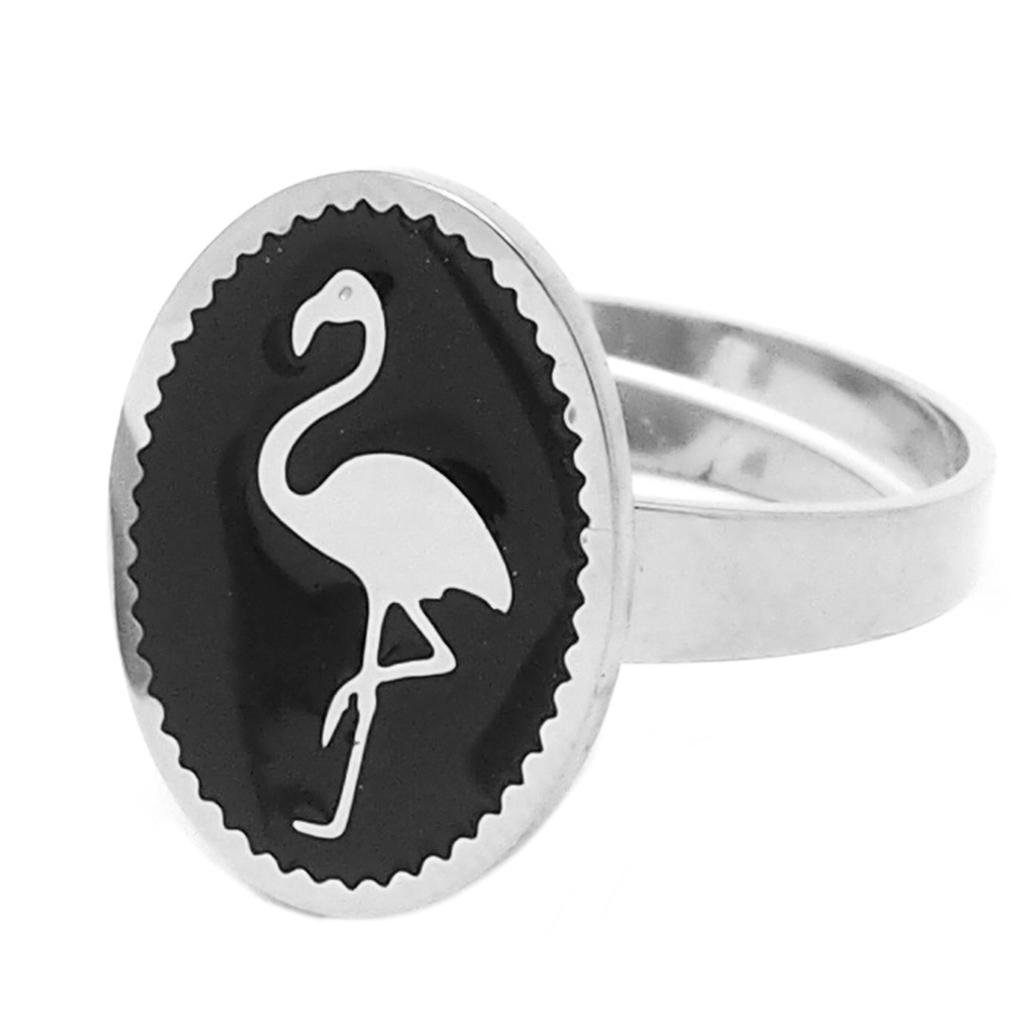 Les Trésors De Lily [Q2450] - Bague créateur acier 'Flamant Rose' noir argenté - 16x12 mm