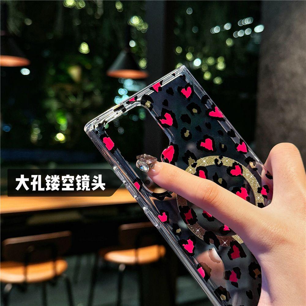 Applicable To Samsung S25u Mobile Phone Case, Leopard Print S26 Magnetic Case, European and American Wind Electroplating S23plus Transparent Case