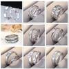 European & American Silver-Plated Zircon Wedding Rings - Korean Style Open Couple Rings for Women
