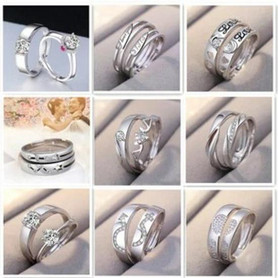 European & American Silver-Plated Zircon Wedding Rings - Korean Style Open Couple Rings for Women