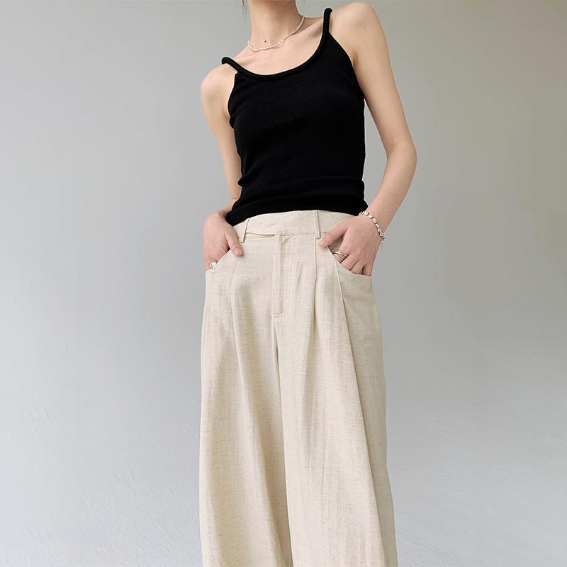

Women s Summer Wide-Leg Cotton Linen Trousers - Loose, Floor-Length, Casual Tencel Pants Large абрикосовый/белый