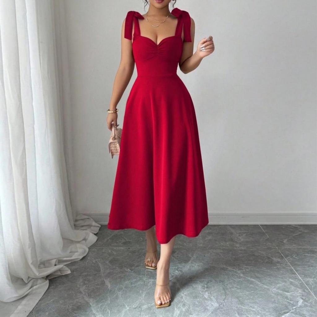 Women’s Fashion Sleeveless Solid Suspender Maxi Dress Elegant Long Gown with Shoulder Straps Casual Loose Fit