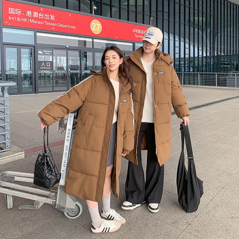 Down Cotton Jacket Winter 2025 New Korean Loose Thickened Student Couple Hooded Midi Bread Jacket Padded Jacket